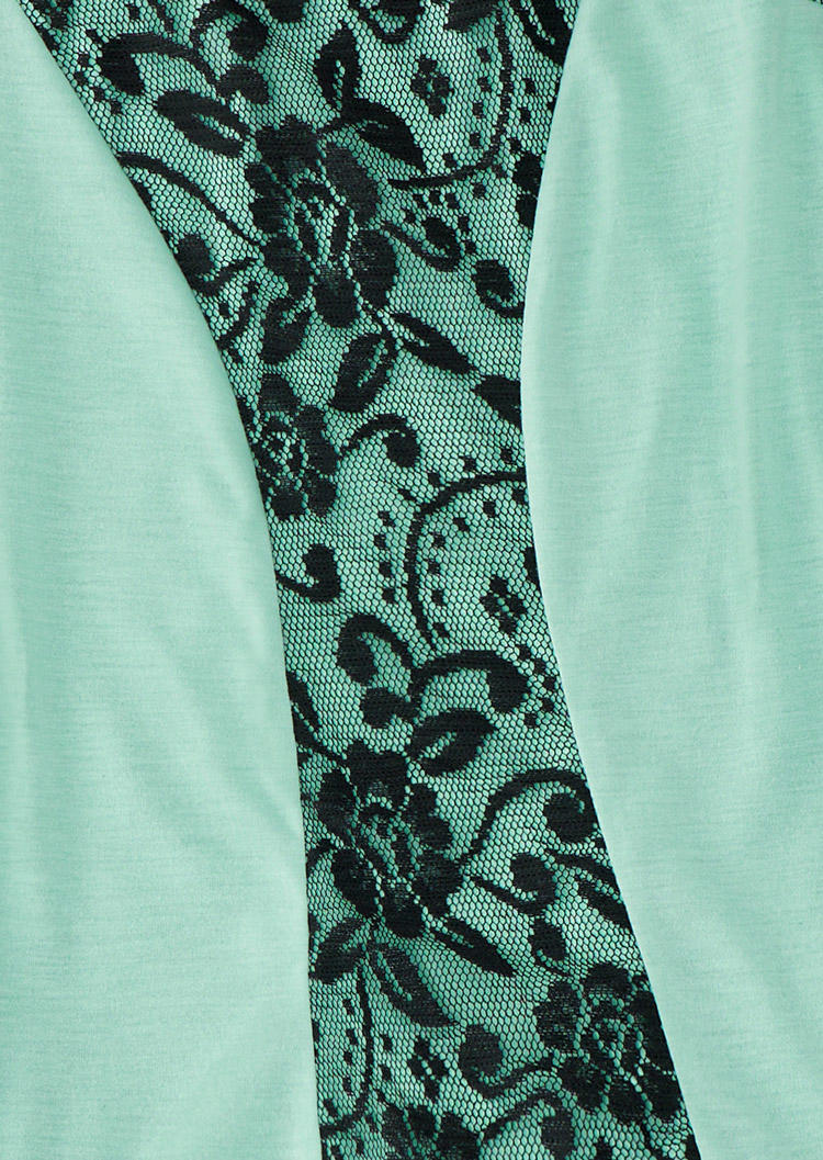 Lace Splicing Hollow Out Tank - Cyan