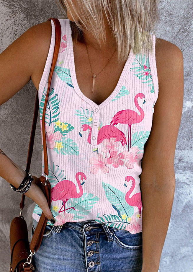 

Flamingo Palm Leaf Snap Button Tank, Multicolor, SCM018344
