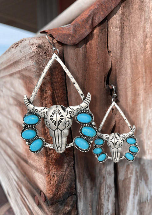 

Steer Skull Turquoise Hook Earrings, Silver, SCM016942