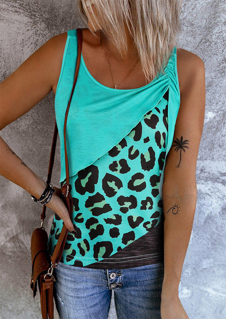 

Leopard Color Block Ruched Tank, Multicolor, SCM017720