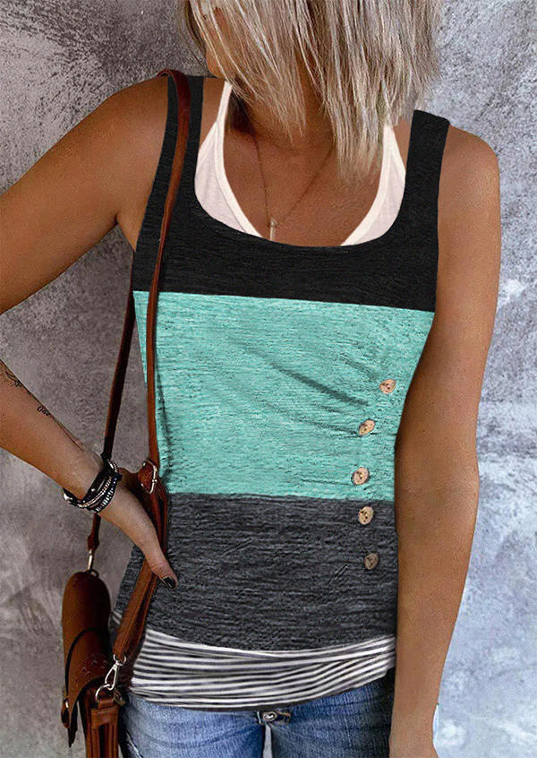 Color Block Button Fake Two-Piece Tank
