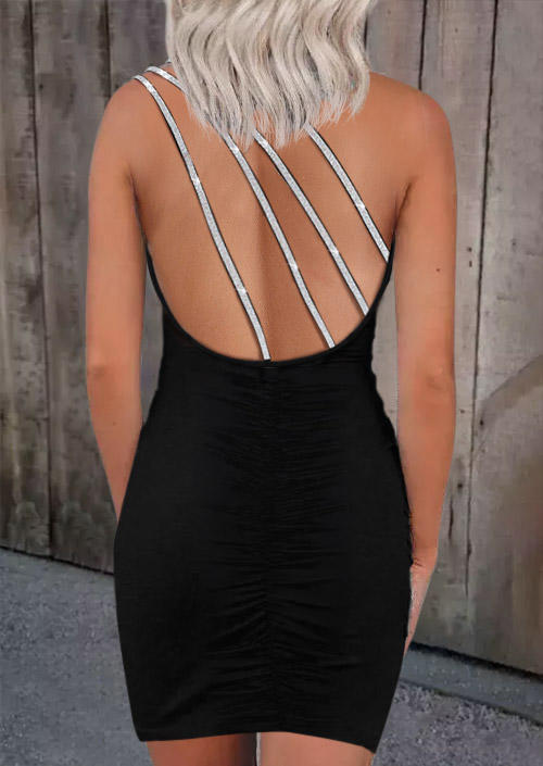 

Sparkly Glitter Cut Out Open Back Bodycon Dress - Black, SCM018272