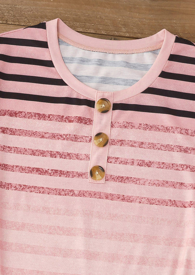 Striped Button Short Sleeve Blouse