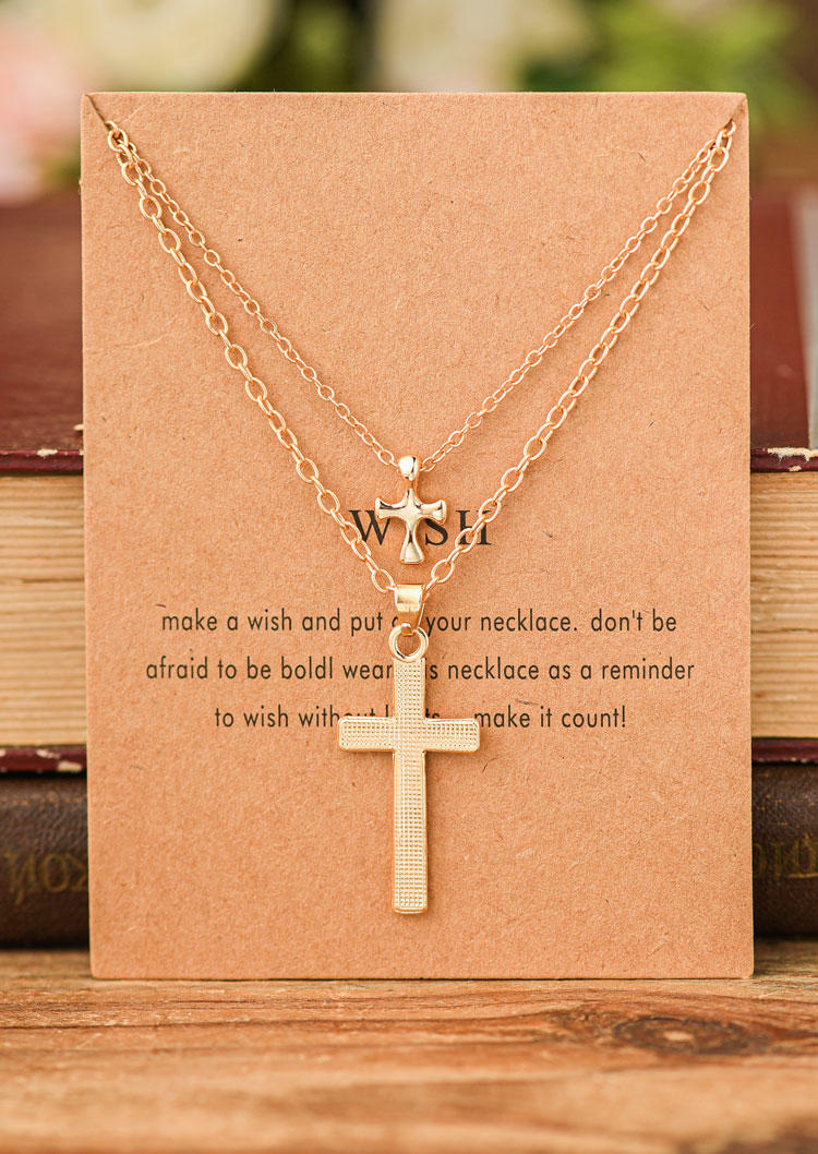 

2Pcs Cross Alloy Pendant Necklace Set, Gold, SCM018287