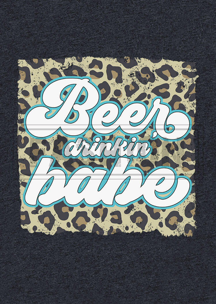 Beer Drinkin' Babe Leopard Racerback Tank - Navy Blue