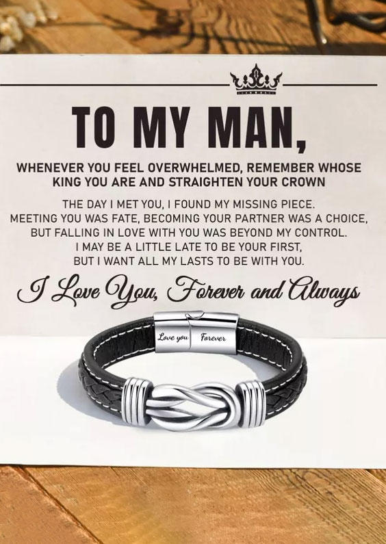

Love You Forever Leather Magnetic Buckle Bracelet, Black, SCM018351