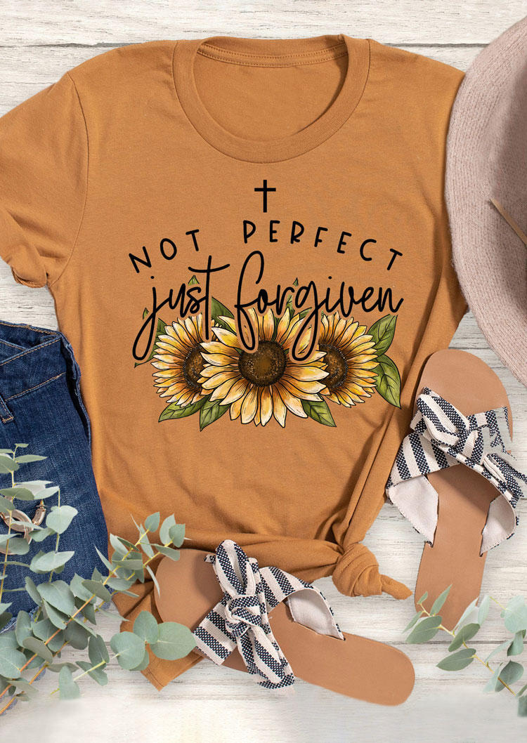 

Not Perfect Just Forgiven Sunflower Cross T-Shirt Tee - Yellow, SCM018409
