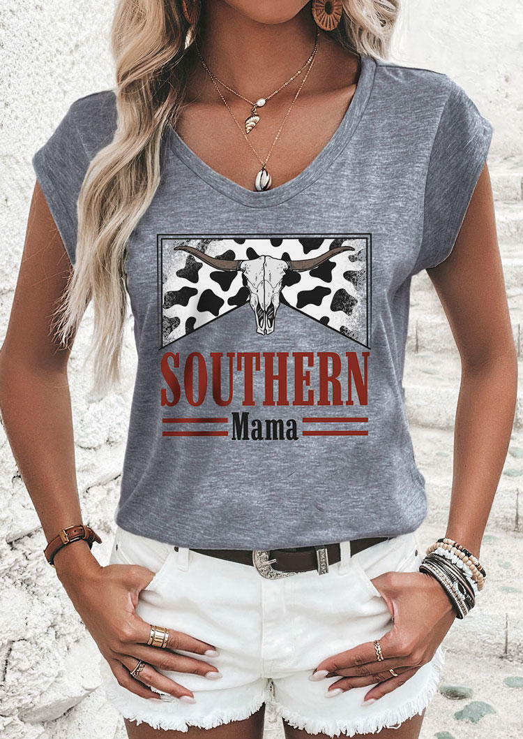 

Southern Mama Steer Skull T-Shirt Tee - Gray, SCM018451