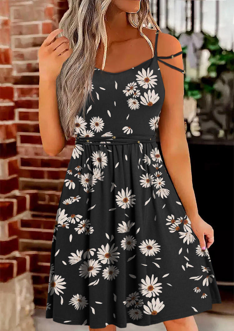 

Floral Open Back Spaghetti Strap Mini Dress - Black, SCM018284