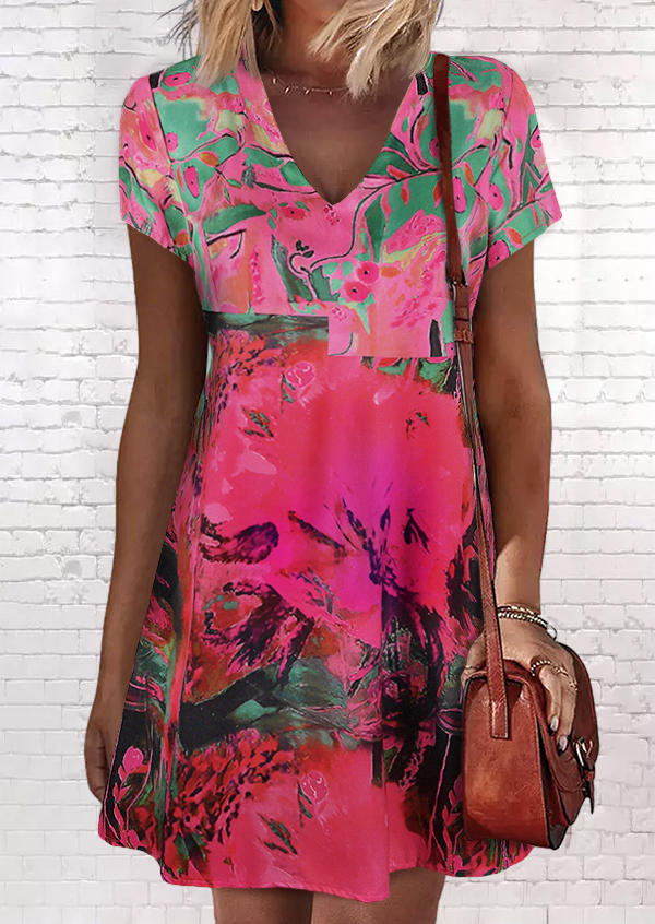 

Abstract Graphic Short Sleeve Mini Dress, Multicolor, SCM018452