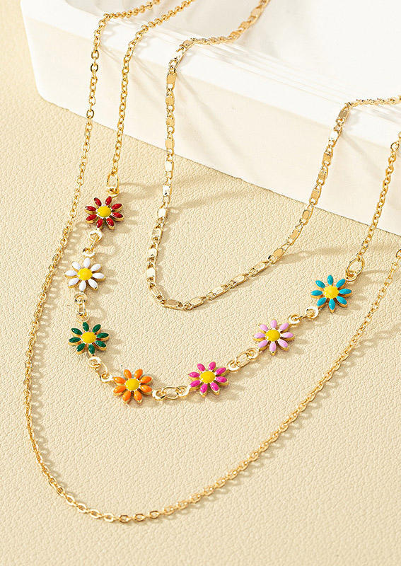 

3Pcs Floral Fresh Elegant Necklace Set, Gold, SCM018183