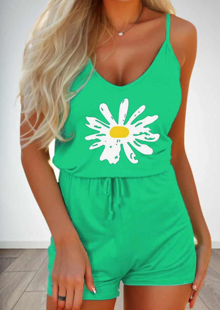 

Daisy Spaghetti Strap Romper - Green, SCM018368