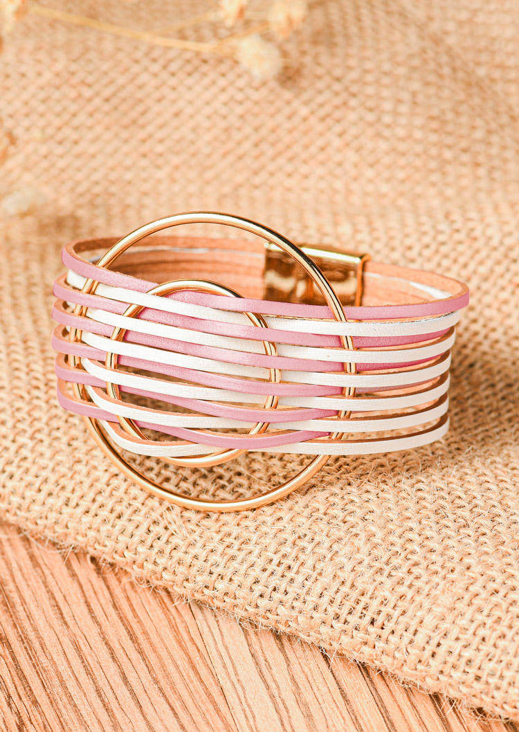 

Ring Multi-Layered Leather Magnetic Buckle Bracelet, Pink, SCM018427