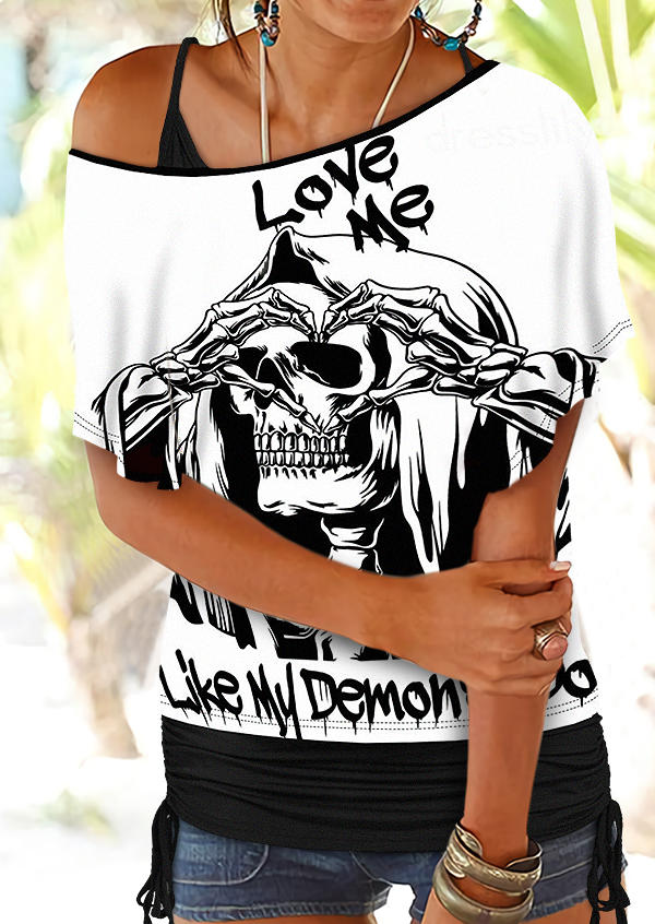

Love Me Like My Demons Do Fake Two-Piece Blouse - White, SCM018501