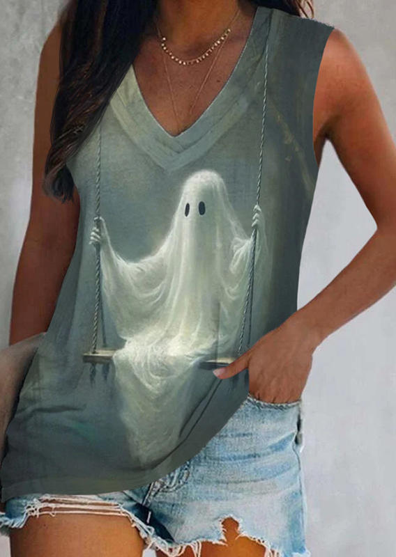 

Halloween Swing Ghost V-Neck Tank, Multicolor, SCM018621