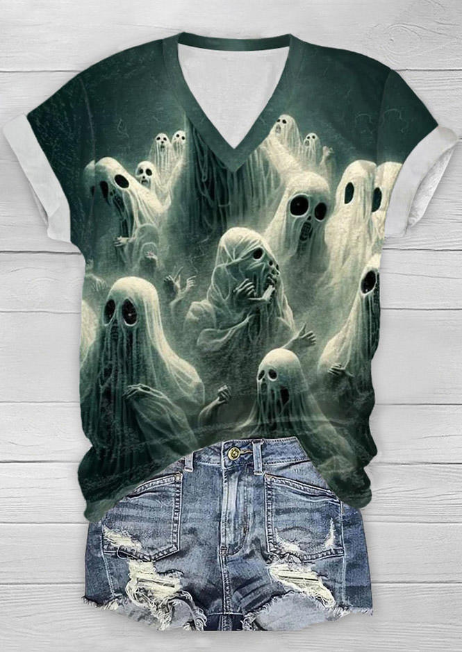 

Ghost V-Neck T-Shirt Tee, Multicolor, SCM018623