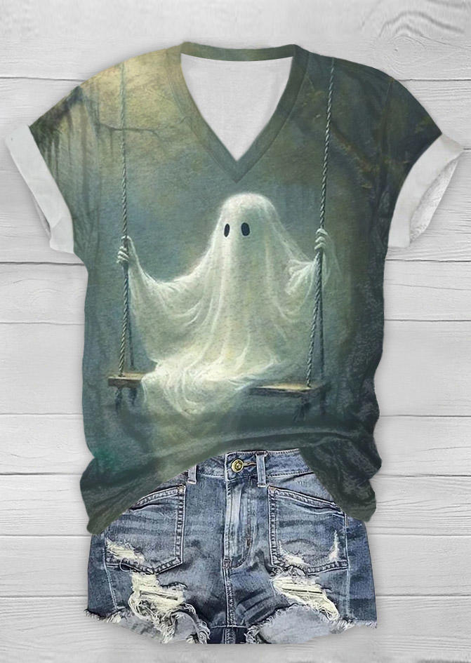 

Ghost V-Neck T-Shirt Tee, Multicolor, SCM018624