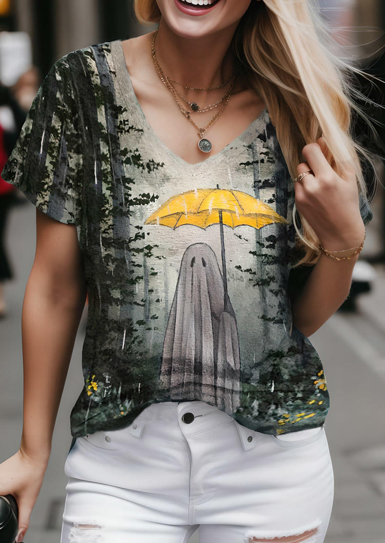 Ghost Forest V-Neck T-Shirt Tee