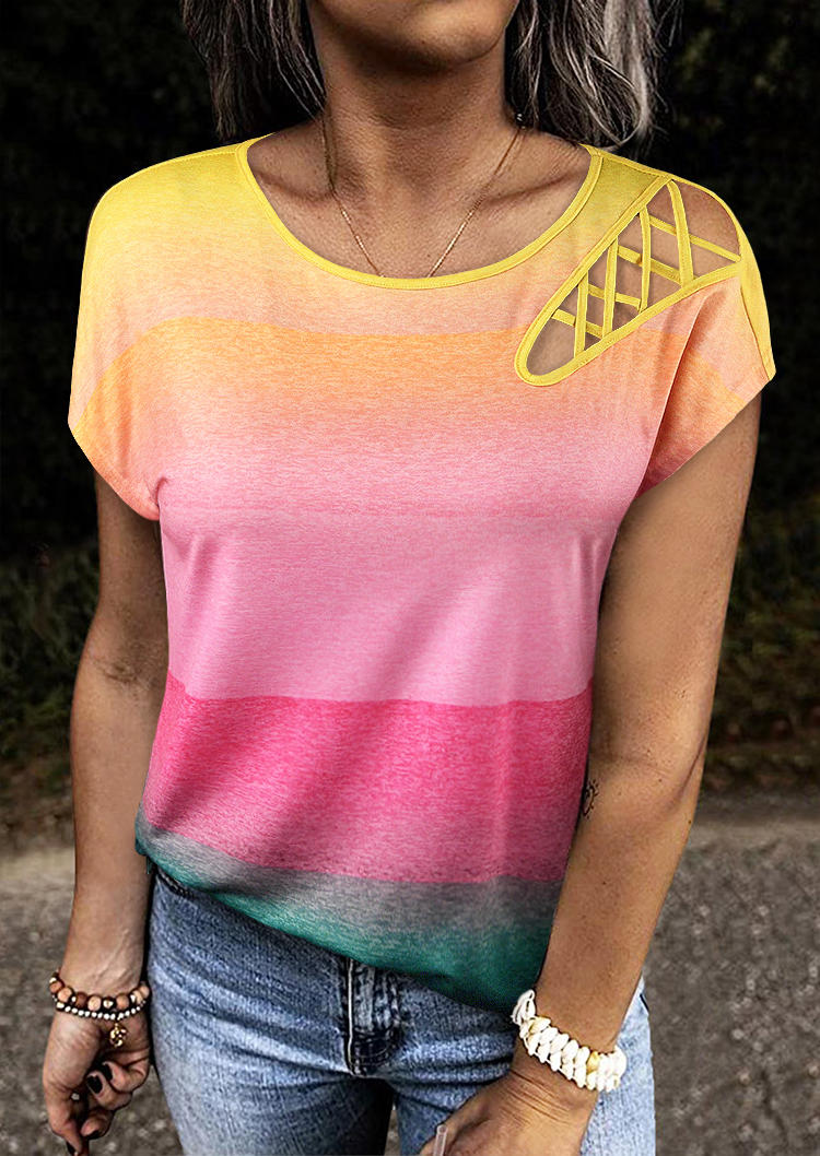 

Gradient Color Block Criss-Cross Blouse, Multicolor, SCM018417