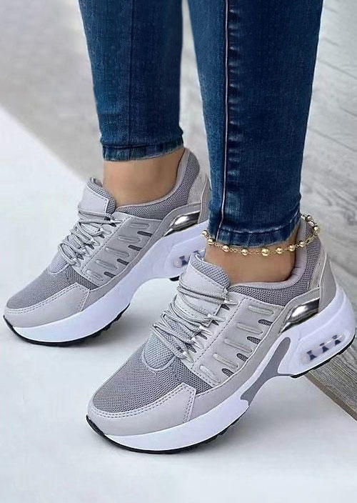 

Lace Up Round Toe Sneakers - Gray, SCM018432