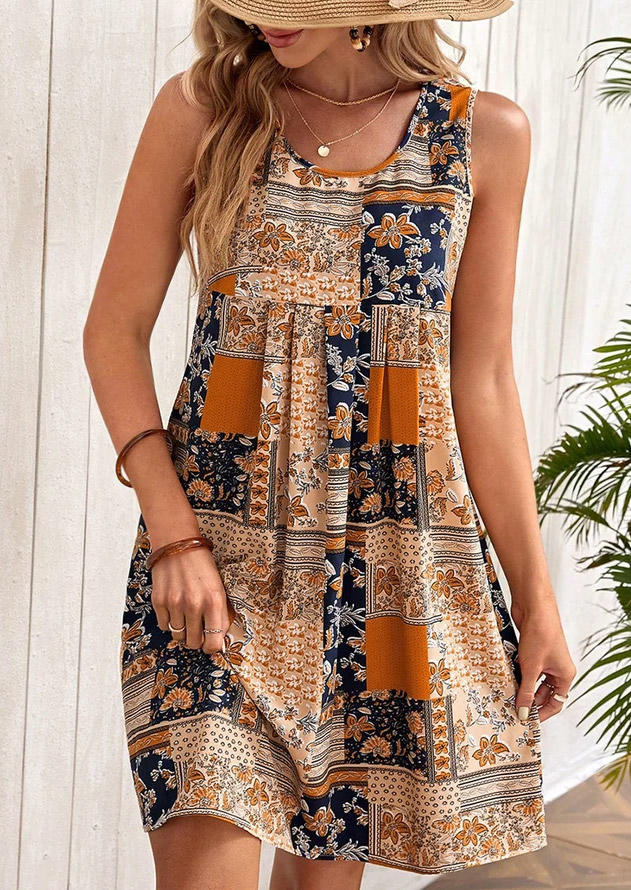 

Floral Plaid Sleeveless Mini Dress, Multicolor, SCM018449