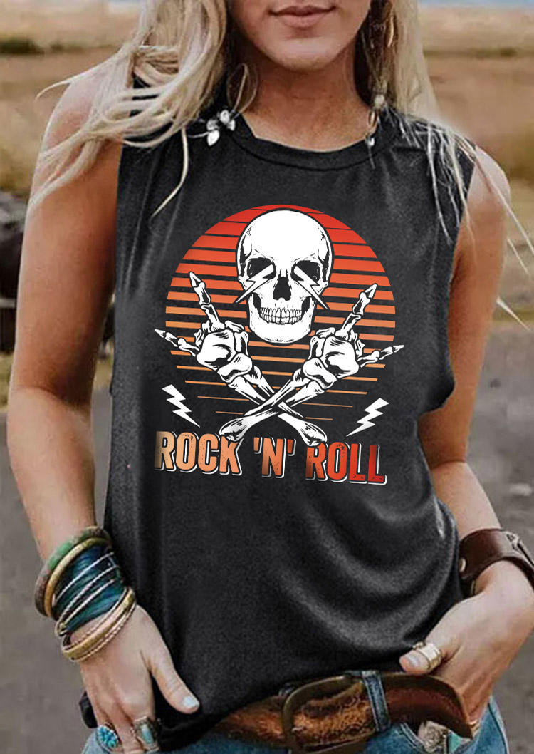 

Rock 'N' Roll Skull Skeleton Hand O-Neck Tank - Dark Grey, Gray, SCM018564