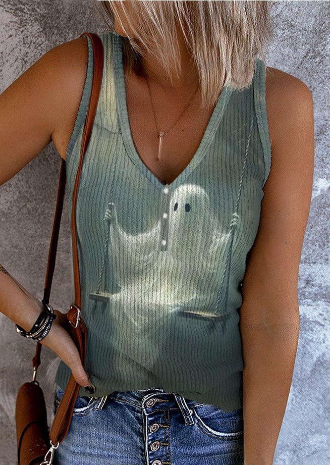 

Halloween Ghost Ribbed Tank, Multicolor, SCM018620