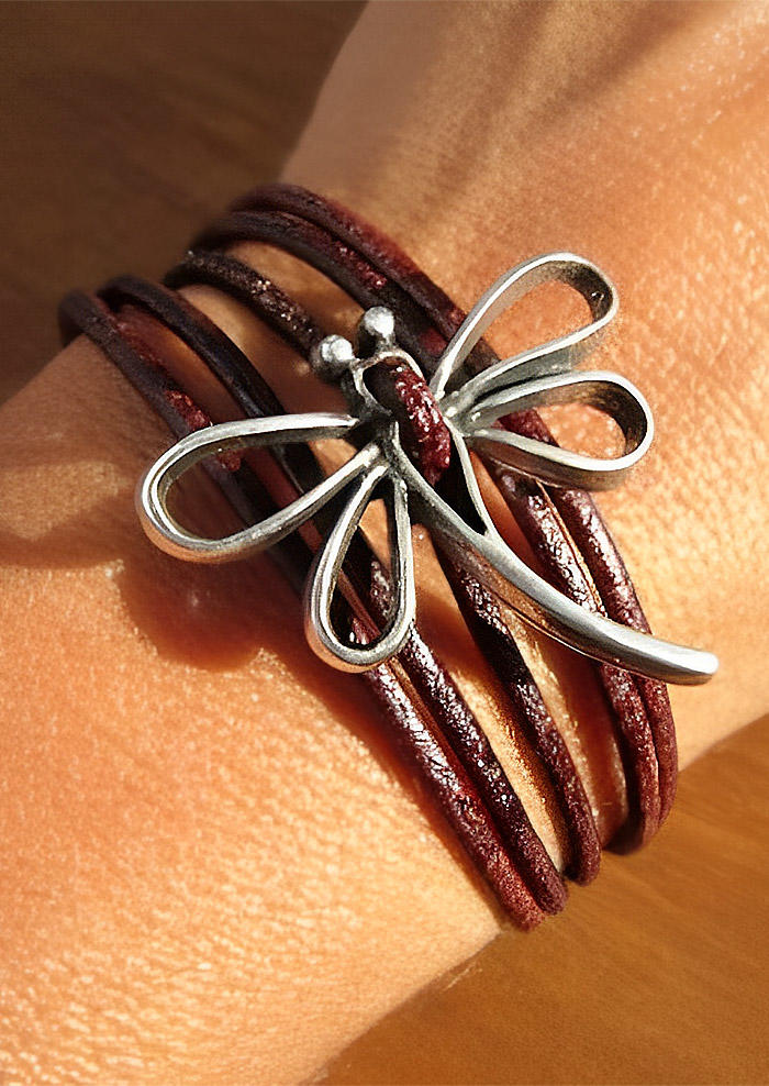 

Dragonfly Leather Multi-Layered Bracelet, Brown, SCM017856