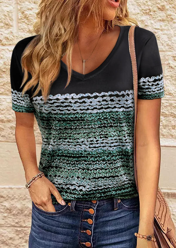 

Color Block Abstract Graphic V-Neck Blouse, Multicolor, SCM018239