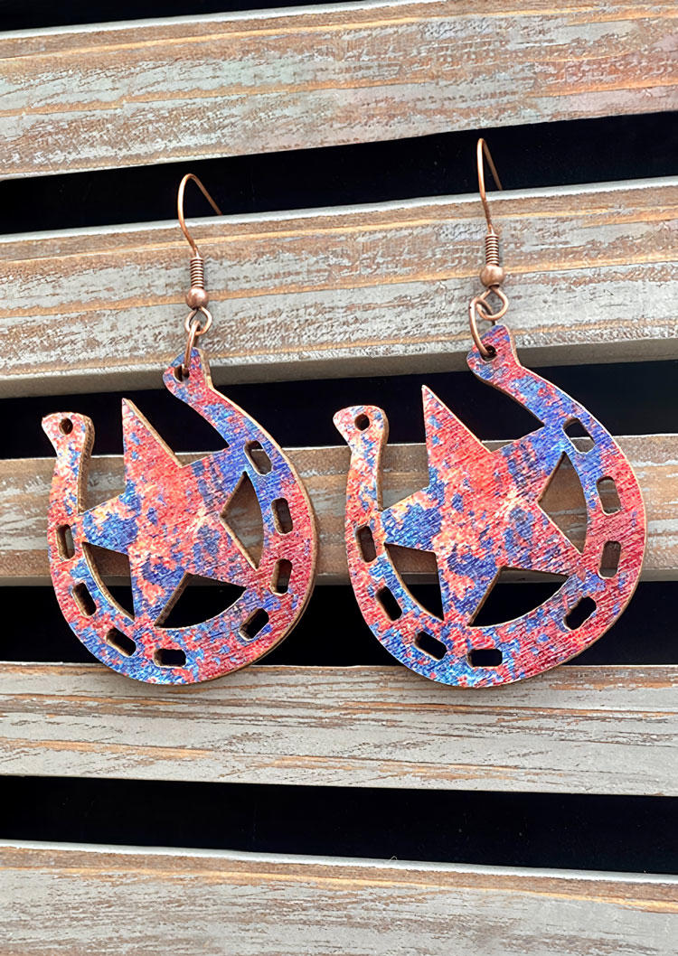 

Tie Dye Horseshoe Hollow Out Earrings, Multicolor, SCM018387