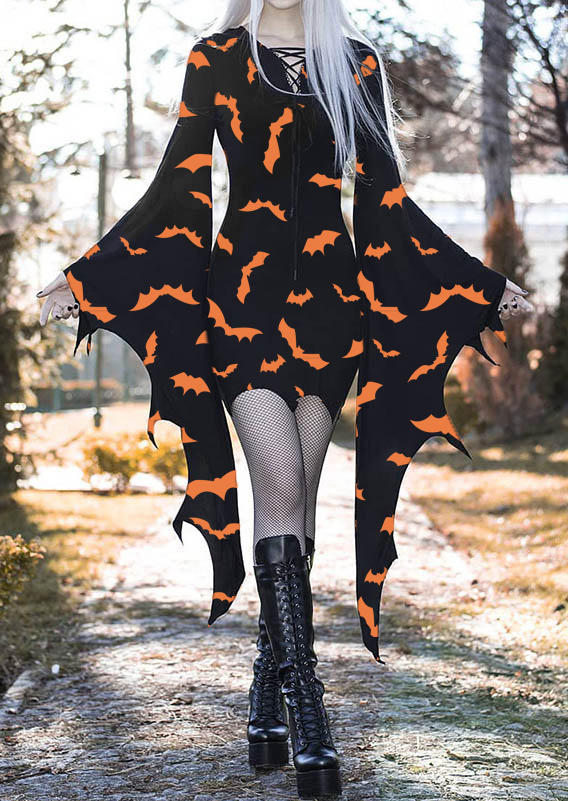 Gothic Bat Lace Up Bodycon Dress