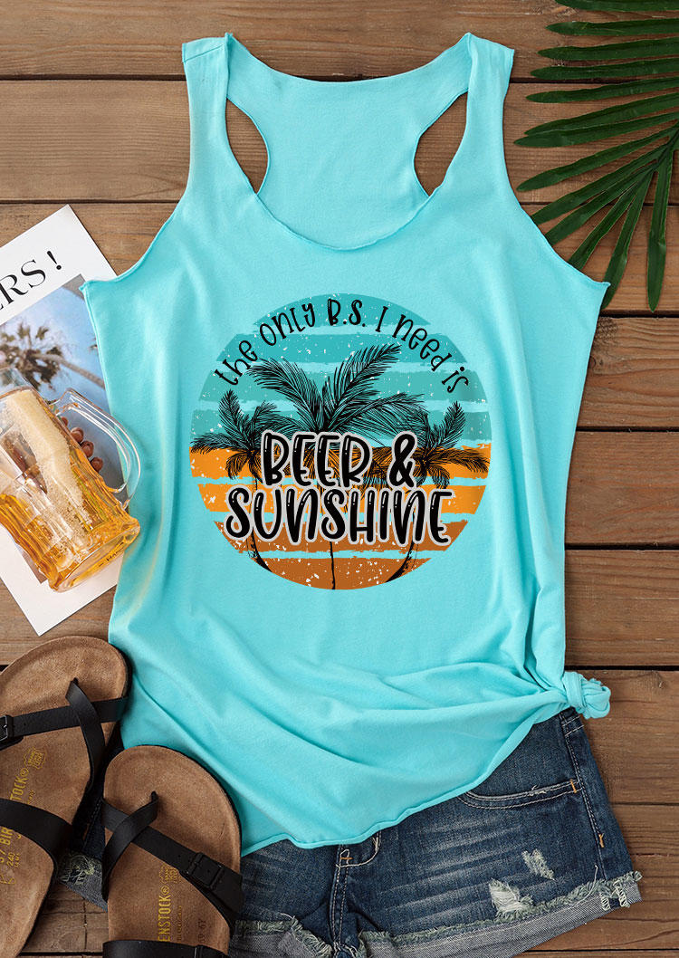 

The Only B.. I Need Is Beer And Sunshine Racerback Tank - Cyan, Blue, SCM018675