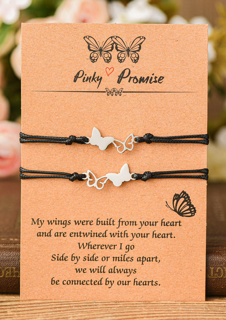 

2Pcs Butterfly Hollow Out Adjustable Braided Bracelet Set, Black, SCM018494