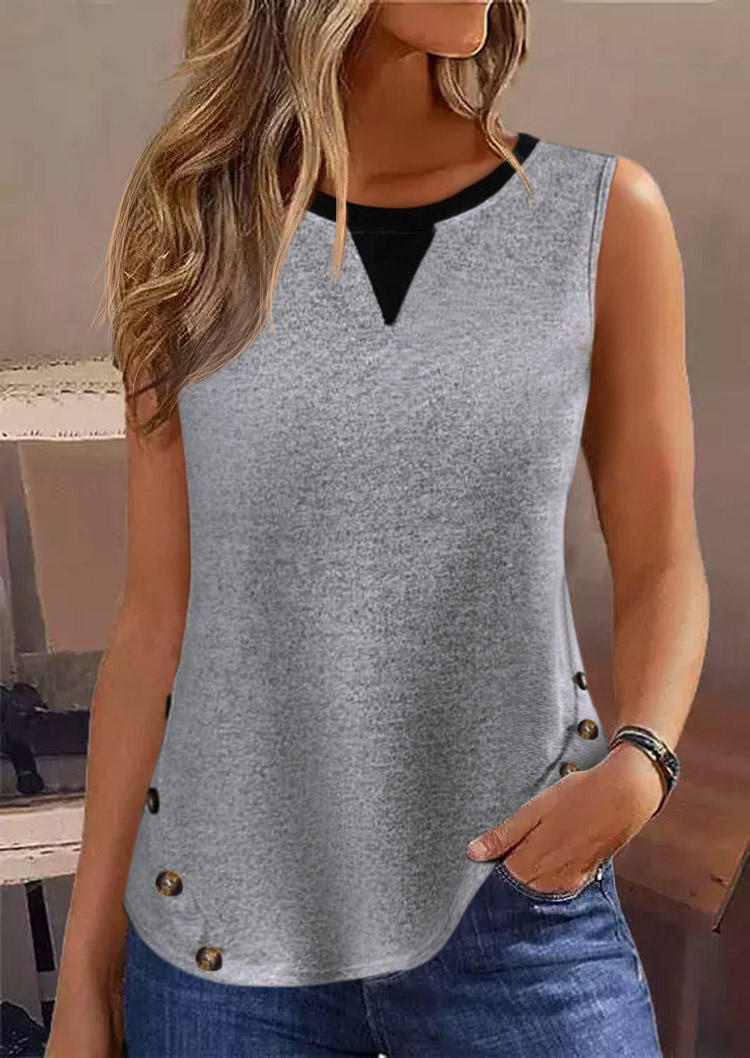 

Button Fake Two-Piece Tank - Dark Grey, Gray, SCM018237
