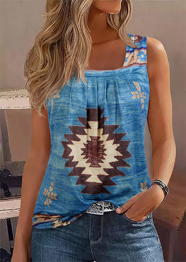 

Aztec Geometric Square Collar Tank, Multicolor, SCM018499