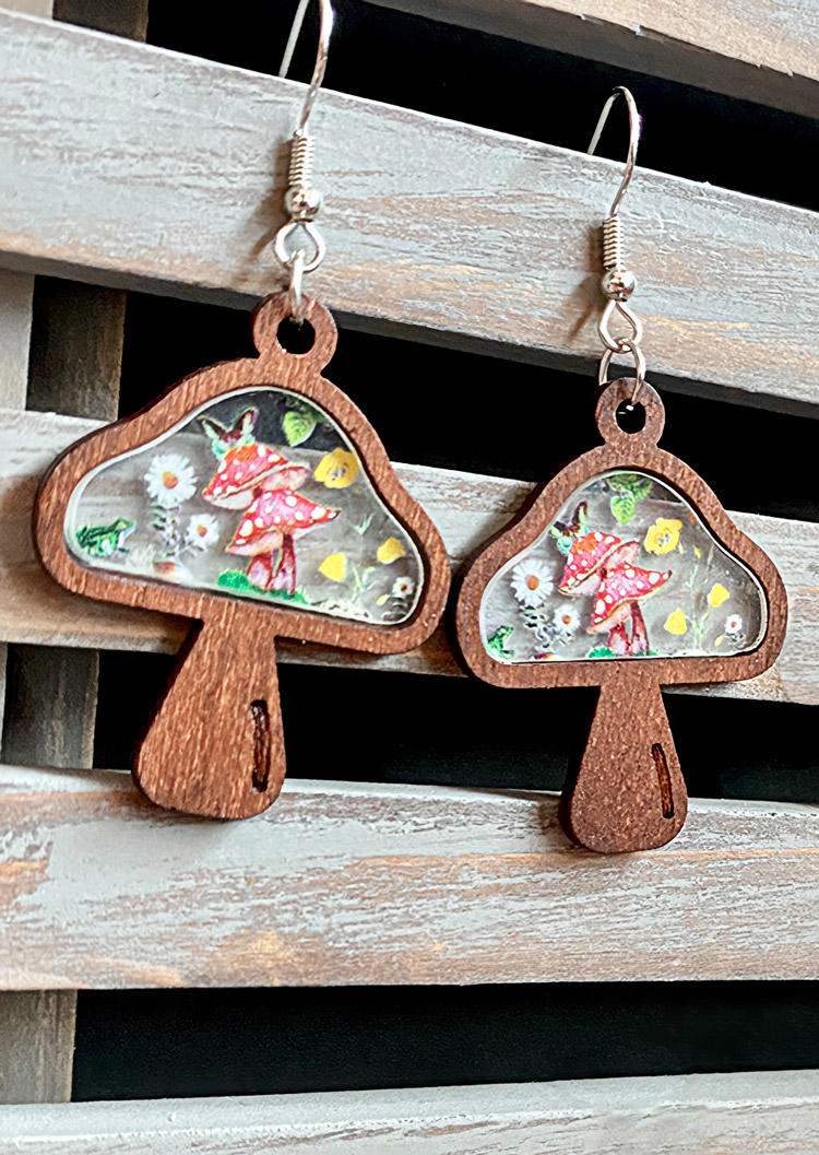 

Mushroom Floral Wooden Novelty Earrings, Multicolor, SCM018526