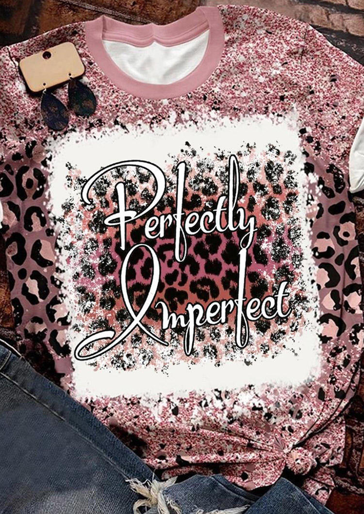 

Perfectly Imperfect Leopard Bleached O-Neck T-Shirt Tee, Multicolor, SCM018639