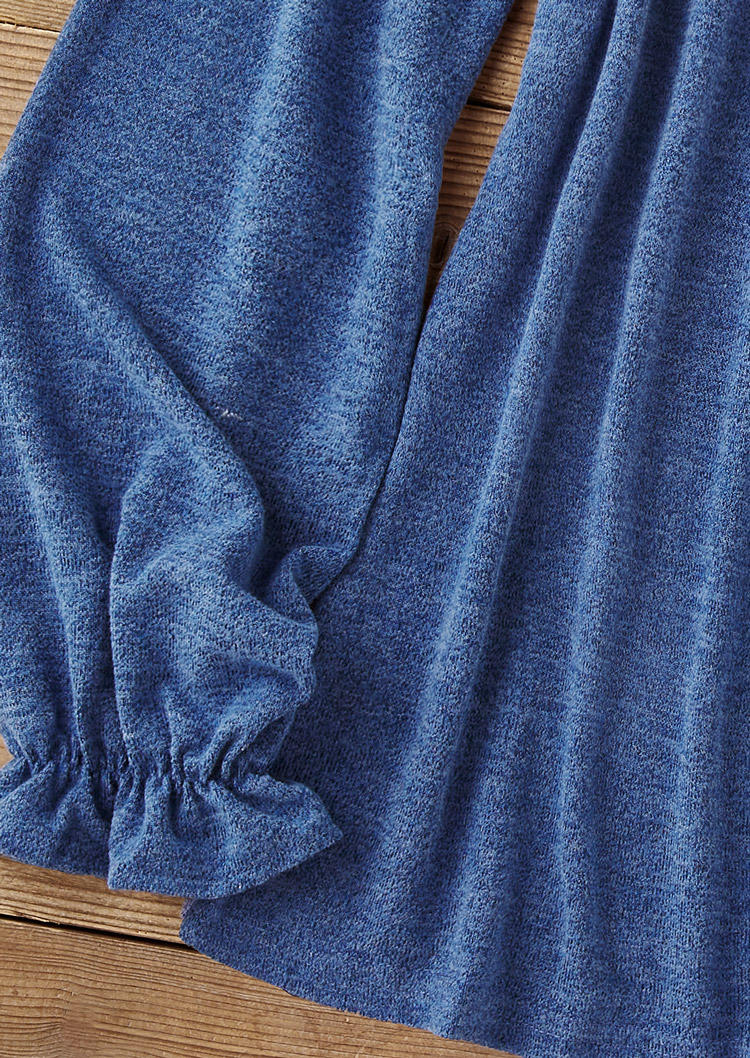 Ruffled Elastic Cuff Long Sleeve Blouse - Royal Blue