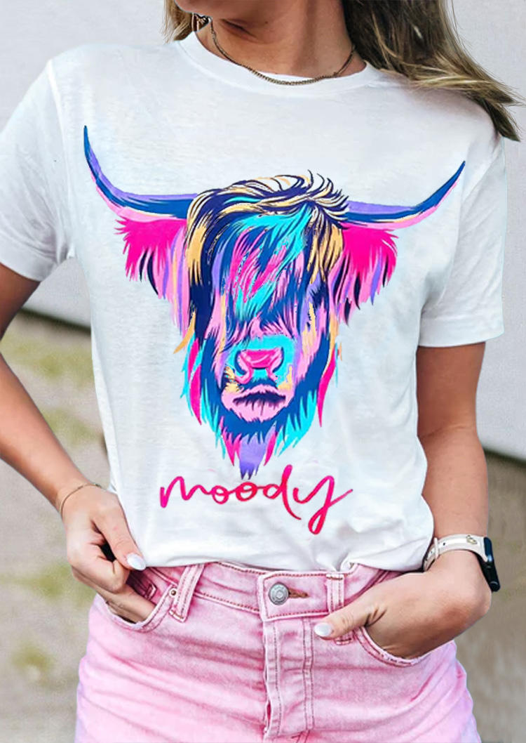 

Highland Cattle Moody T-Shirt Tee - White, SCM018687