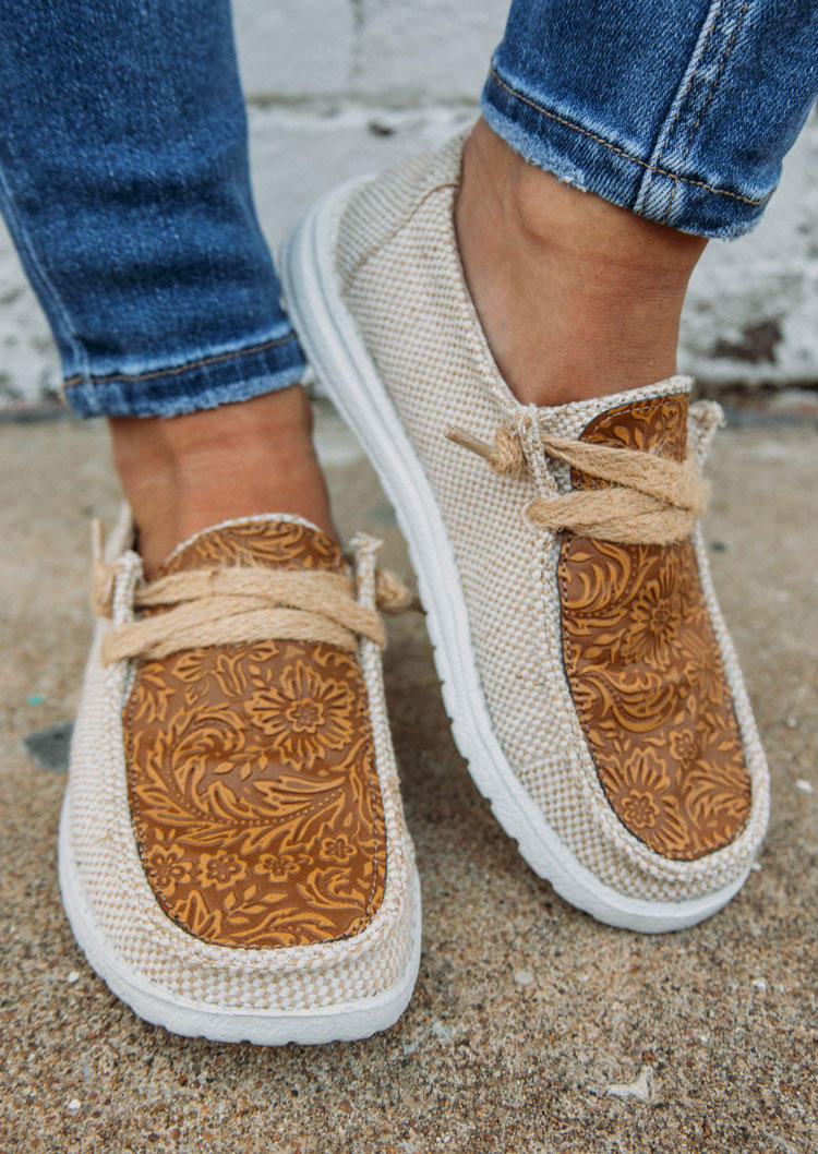 

Floral Tooled Pattern Flat Canvas Sneakers, Multicolor, SCM018810
