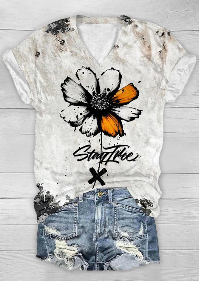 

Daisy Stay Free Tie Dye V-Neck T-Shirt Tee, Multicolor, SCM018641