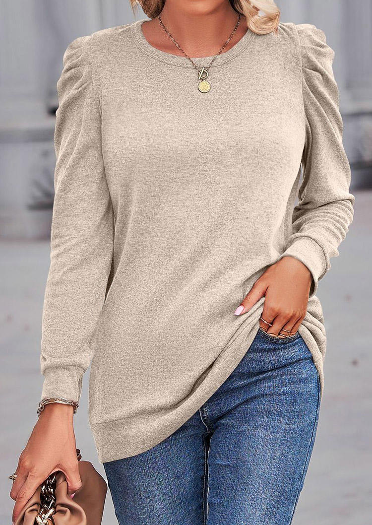 

Ruched Puff Long Sleeve Blouse - Apricot, SCM018647