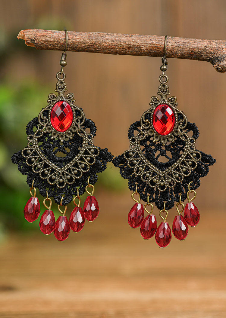 

Rhinestone Lace Retro Dangle Earrings, Black, SCM018709