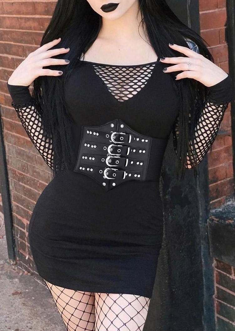 

Halloween Fishnet Hollow Out Cold Shoulder Bodycon Dress without Belt - Black, SCM018855