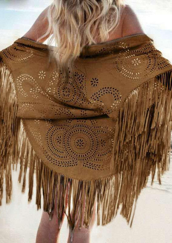 

Tassel Hollow Out Capes - Camel, Brown, SCM018872