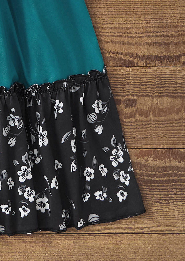 Color Block Ditsy Floral Button Mini Dress - Black