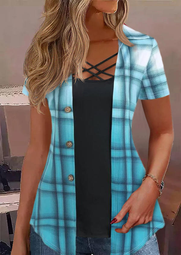 

Gradient Plaid Turn-Down Collar Shirt, Multicolor, SCM018331