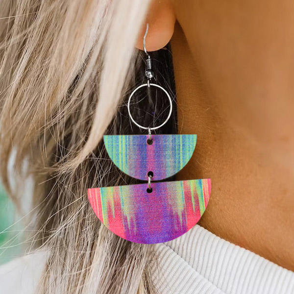 Colorful Gradient Hollow Out Circle Hook Earrings