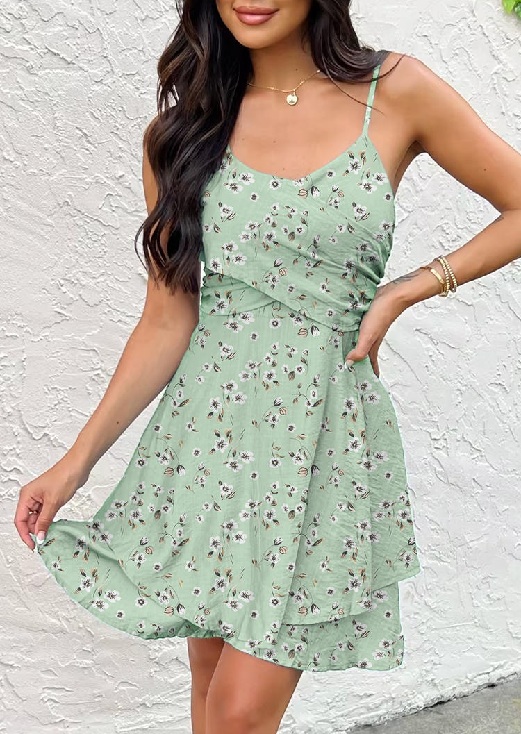 

Ditsy Floral Criss-Cross Open Back Mini Dress, Multicolor, SCM018562