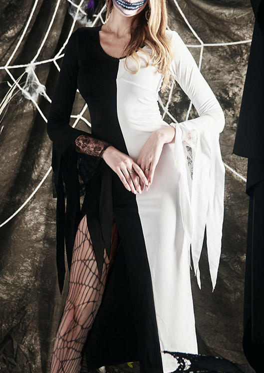 

Color Block Tassel Slit Midi Dress - Black, SCM018610